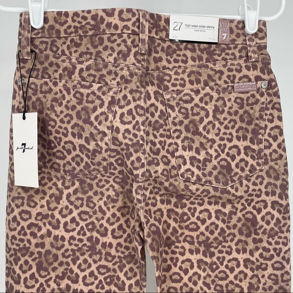 7 FOR ALL MANKIND NWT THE HIGH WAIST ANKLE SKINNY LEOPARD PRINT BROWN JEANS 27 - Picture 8 of 11
